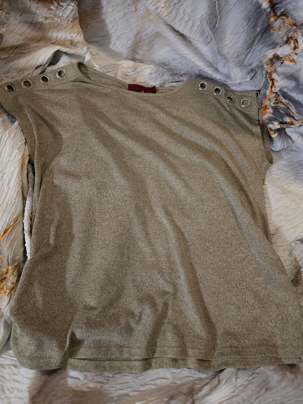 Tan Short-Sleeve Top with Shoulder Grommet Detail